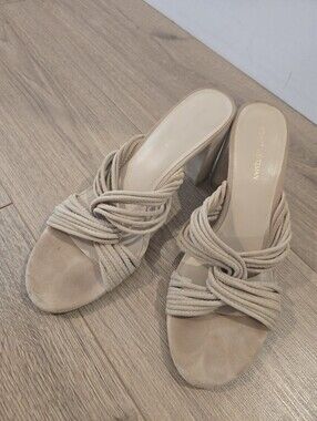 Stuart Weitzman Taupe Knotted Suede Mule Sandals